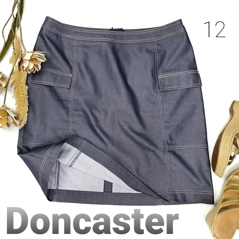Doncaster Collection Navy Blue Tan Seam Skirt 12